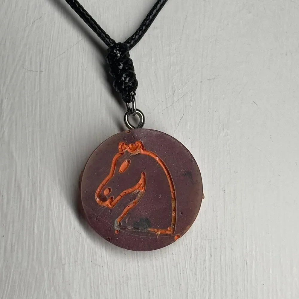 Faded Red Knight - Handmade Resin Chess Necklace - Picture 3 of 6